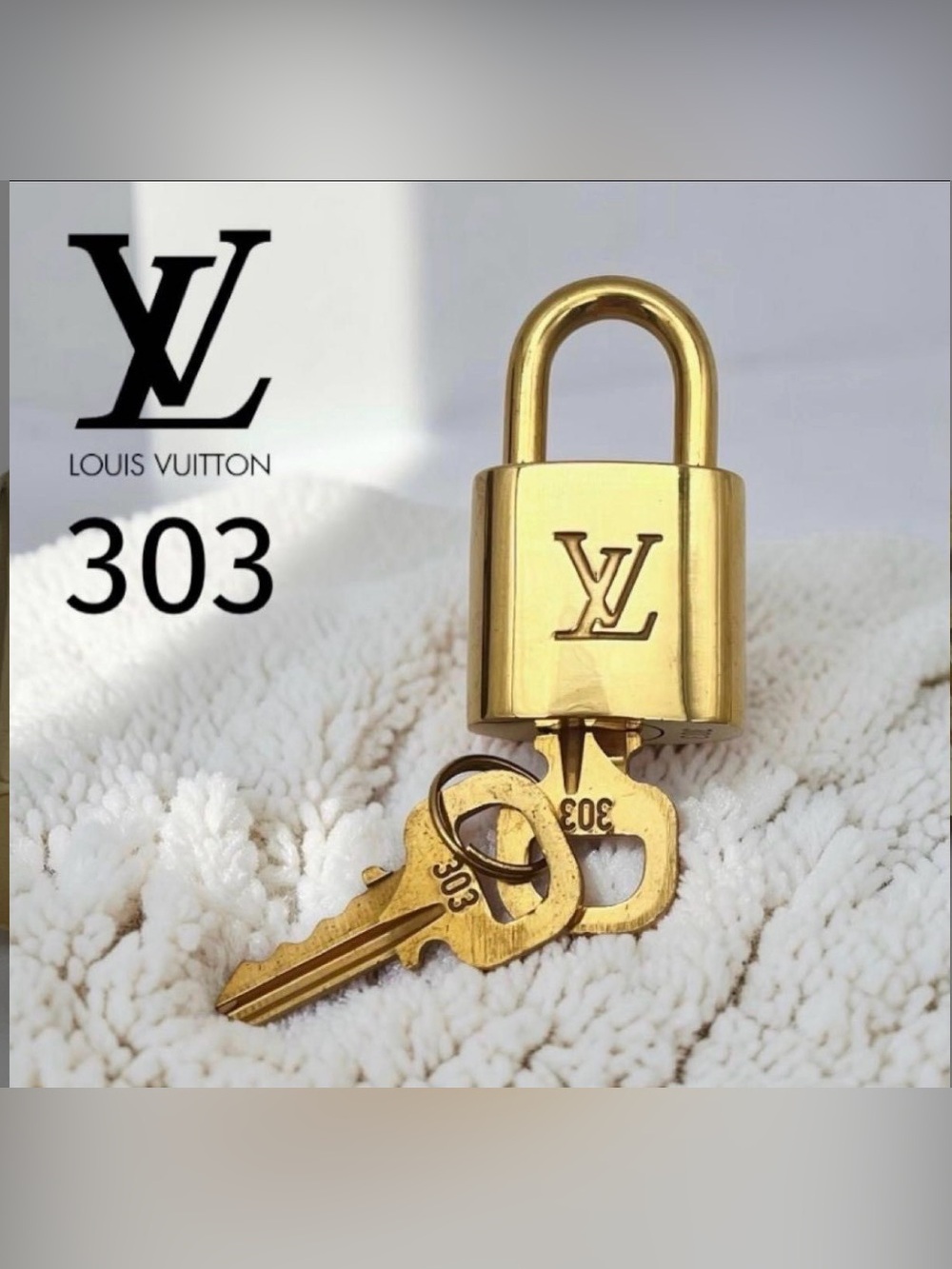 Louis Vuitton Gold Padlock with Matching Numbered Keys rare find number 303
